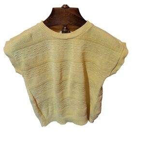 Vintage Cuddle Knit Butter Yellow Short Sleeve Sweater 100% Cotton Size M/L